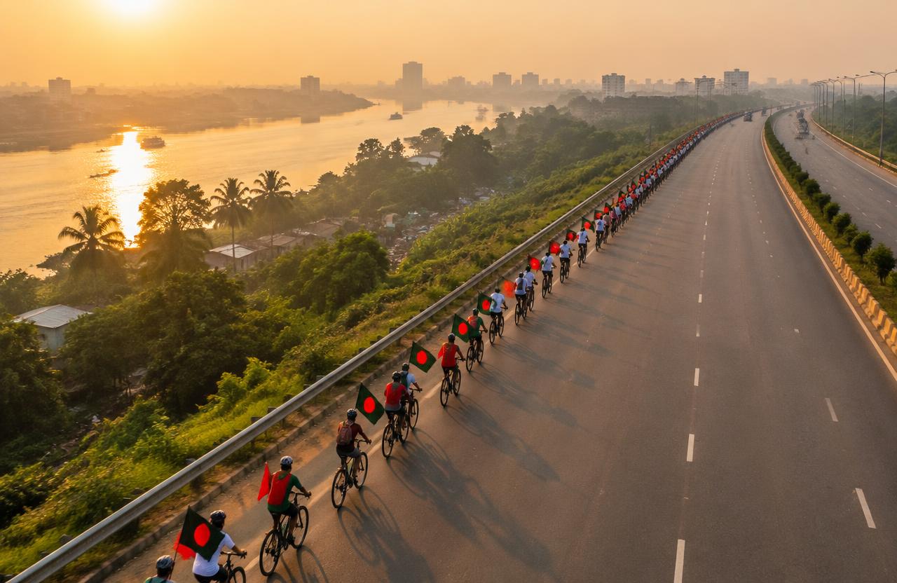 Longest single line of moving bicycles